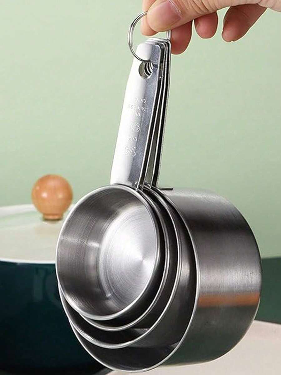 8pcs Stainless Steel Measuring Cups And Spoons Set, Coffee, Seasoning, Hotel, Baking, Kitchen Small Tools, 4 Cups And 4 Spoons - Multicolor - View 1