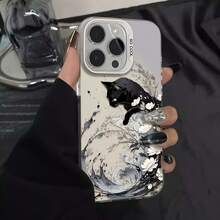 Funda de Teléfono Colorida con Patrón de Gato Negro Vintage Electroplacado, Adecuada para iPhone 17 16 15 14 13 12 11 XS XR X 7 8 12/13 Mini Plus Pro Max SE, Regalo de Cumpleaños o San Valentín para Novia Novio, Regalo para Ella, Accesorios de Moda, Impresión Brillante, Funda de Teléfono Duradera, Funda de Teléfono, Funda de Teléfono de Moda, Entusiasta de la Tecnología, Amante de los Gatos - Colores mixtos - Ver 1