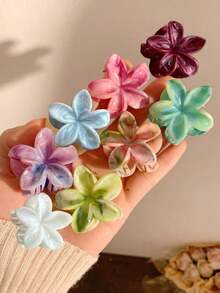 8个/套 1.57英寸/4厘米 女士小雏菊迷你发爪 - 纹理大理石波浪花朵设计 - 马尾夹 - 女士甜美可爱配饰，适合日常佩戴，发爪夹，发夹，发卡，秋冬发夹，女士度假装扮夏季发饰 - 彩色 - 查看 6
