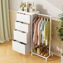 Tomnk Kids Dresser With Clothes Rack, 4 Fabric Drawers & Wooden Top | Children's Storage Organizer For Bedroom, Closet, Nursery Furniture With Grid Panel, Dresser For Bedroom - White - View 4