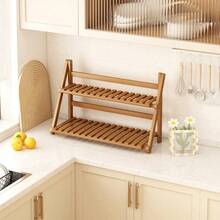 1件装竹制厨房收纳架，可折叠台面整理架，小型家用多功能收纳架