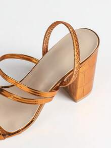 Women's Orange Simple Elegant Elegant High Heel Sandals, Square Toe Chunky Heel High Heels, Comfortable Versatile Soft Leather Shoes, Elongating Legs - Orange - View 7