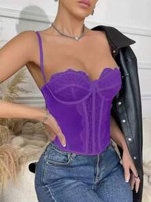 1 Áo nịt ngực ren gợi cảm cho nữ, đi chơi dự tiệc, đi chơi câu lạc bộ, có khóa cài - màu tím đậm - Xem 3