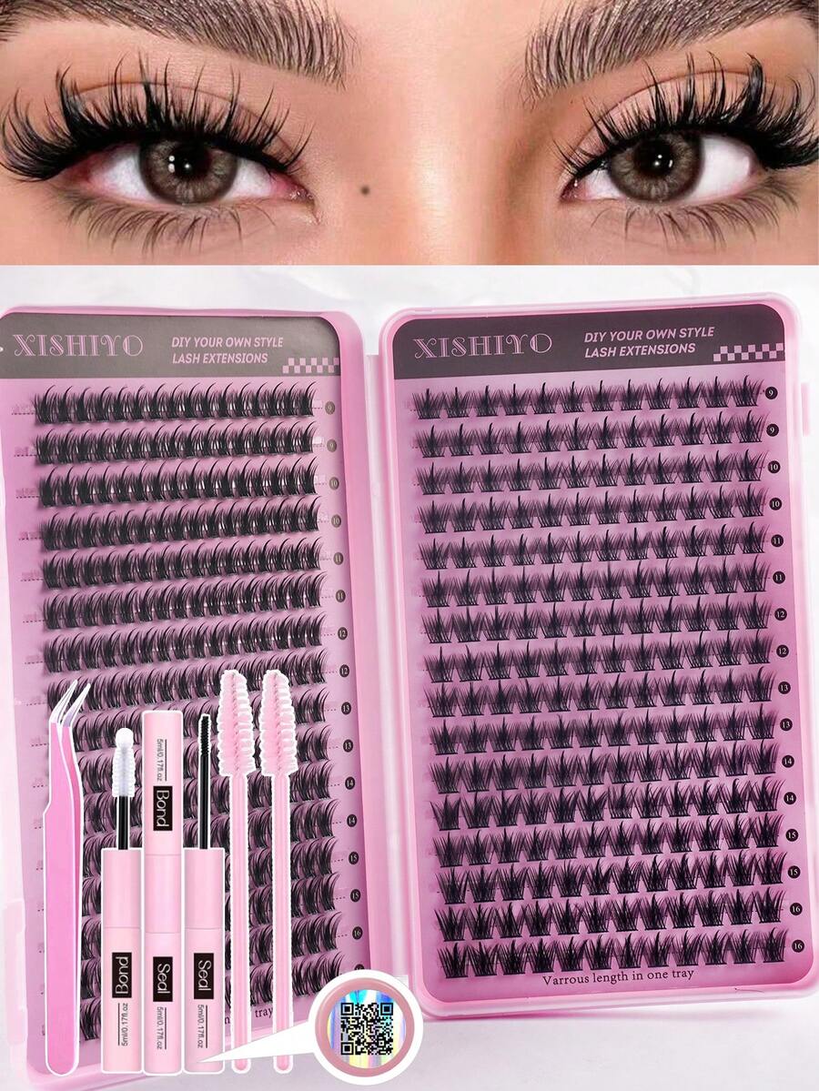 448pcs Lashes Clusters D Curl Individual Eyelashes, With Bond And Seal, Eye Brush, Tweezers Kit For Beginner Friendly, Soft And Natural Look Fake Lashes For Enlarge Eyes Makeup Beauty, Thick&Natural Fluffy Diy Segmented Lashes