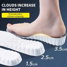 1 Pair Unisex Breathable Height Increasing Insoles, Non-Slip, Anti-Odor, Shock Absorbing, Full-Length Raised Insoles For Sports Shoes, Work Boots - White-gray 1.5cm - View 4