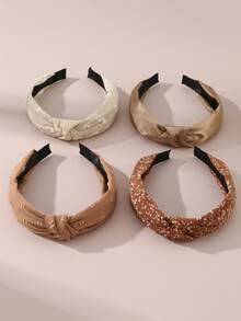 4pcs/Set Girls' Fabric Knotted Floral Headbands Set, Suitable For Daily Decoration - Multicolor - View 3