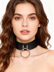 New Goth Choker Necklace Men Punk Rock O-Ring Geometry PU Necklace For Women Choker Gothic Goth Choker Neck Jewelry - Black - View 2