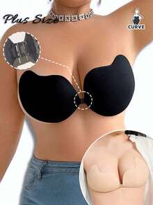 1/2件装加大码硅胶隐形聚拢文胸 - 无肩带露背隐形文胸，前扣式，可重复使用，透气