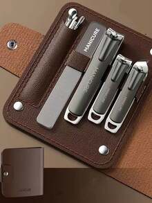 10-Piece Nail Care Set, Including Toenail Clipper, Stainless Steel Fingernail Clipper, And PU Leather Travel Manicure Kit, Home Oblique Nail Clippers Ear Pick Set, Gift Choice - Multicolor - View 10