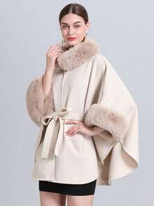 1 Stück Eleganter gestrickter Damen Schal & Cape Mantel mit Kragen & Gürtel, geeignet für Frühling, Sommer, Herbst und Winter