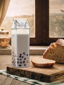 1个透明方形水瓶，透明牛奶盒造型水瓶，多功能便携大容量方形牛奶杯，透明分配瓶，可重复使用，适用于牛奶、咖啡、果汁饮料，防漏可爱方形便携果汁瓶，适合户外运动、旅行、露营、学校活动、家庭厨房电器配件、小工具 - 彩色 - 查看 11