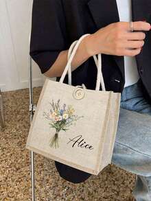 Personalisierte Leinen-Segeltuch-Handtasche, individuelle Tragetasche, Individualisierung Handtasche, tragbare Lässig-Aufbewahrungstasche, multifunktionale Einkaufstasche, faltbar, großes Fassungsvermögen, einfach, leicht, personalisiert, mit Knopfverzierung, Schultertasche, Lunchpaket, Schultasche, für Hochzeit, Geburtstag, Strand, Urlaub, Einkaufen, täglichen Gebrauch, ein tolles Geschenk für Frauen, Mütter, Lehrer, Freunde, Brautjungfern, Studenten, Weihnachten, Valentinstag, Erntedank, Lehrertag