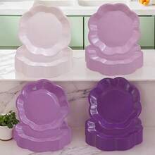10 piezas/20 piezas/40 piezas/50 piezas, Plato de papel en forma de abanico con degradado de color púrpura lavanda, plato decorativo desechable/plato de postre de 7 pulgadas, adecuado para el Día de San Valentín, bodas, despedidas de soltera, suministros para fiestas de Navidad (Púrpura) - Morado - Ver 8