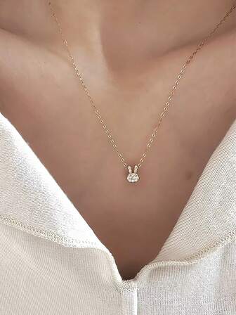 BALMORA A 925 Sterling Silver Rabbit Necklace With Zirconia Animal Collarbone Chain For Women, Small, Cute, Fashionable, Simple Accessories For Daily Wear, Valentine's Day Jewelry Gifts