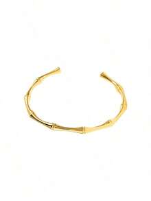 1pc Vintage Stainless Steel Bamboo Shaped Open Bracelet - vàng - Xem 9