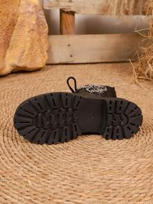 2025 Neue Frauen Punk Stil Schädel Kette Stiefel | Dicke Sohle Erhöhte Personalisierte Knöchel Stiefel | Modische Motorrad Stiefel | Unerlässlich für Halloween, Weihnachten und vielfältige Anlässe - Schwarz - Übersicht 9