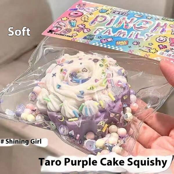Realistic Dessert Cake - Stress Relief Toy Series, Designed As Realistic Dessert Shapes (E.G. Donut, Cake), Colorful And Multi-Layered, Made Of Soft Squeezable Material, "PUNCH" "Taro Purple Cake Squishy", With "Slow Rebound, Squeezable" Stress Relief Features, For Stress Relief Play (Provides Soft Bouncy Tactile And Visual Healing Sensation), Desktop Decor, Also Suitable As Creative Food-Themed Gifts