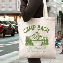 Custom  Inspired Bachelorette Tote Bag - Camp Bach Wedding Party Handbag, Durable Polyester Camping Bag For Bridal Showers, Girls Trip, Hiking Bach - Vintage Outdoor Wedding Decorations, Bachelorette Party Decorations, Mountain Graphic Design, Sturdy Handle Construction, 2D Flat - 黑色 - 查看 7