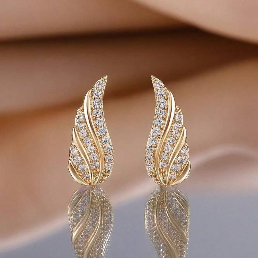 1 par de pendientes de mujer con forma de ala minimalista y linda, con incrustaciones de rhinestones, con circonita cúbica súper brillante, regalo para amigos, familia, novia, uso diario, regalo de Navidad - Pendientes de alas pequeñas - Ver 1