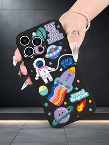 Lujo Ligero, Estilo y Belleza"Viaje al Espacio"Funda de Teléfono de Textura Mate Negra, Compatible con 17PROMAX, 17PRO, 17Air, 17, 16PROMAX, 16PRO, 15PROMAX, 15PRO y Todos los Modelos, Impre - Negro - Ver 2