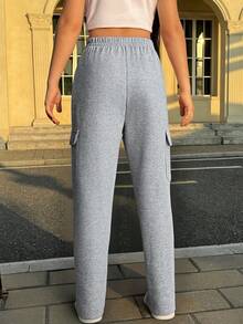 DEVIT - Pantalón cargo de niña con estrella estampada, cintura elástica sin jareta, estilo casual holgado, bolsillos laterales grandes, ideal para outfits urbanos - Gris Claro - Ver 3