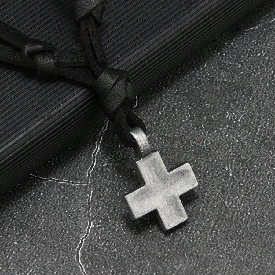 Hot Selling New Necklace Alloy Cross Accessories Simple Retro Woven Leather Necklace Unique Jewelrynecklace For Men - màu đen - Xem 1