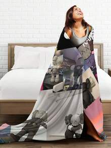 Kawss Kawaii Kaw Blanket Premium Anime Throw Blanket - Ultra Soft Flannel, Cartoon Print, Ideal Gift For Fans For Christmas & Birthday, For Sofa, Bed, Camping & Travel - màu đen - Xem 7
