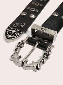 Studded Belt Women Men Y2K Belt Metal Punk Rock Style Rivet Faux Leather Belts With Rivet Pants Fall, Autumn, Halloween Autumn-Winter Accessories,Suitable Teens, Youth,Men,Casual, Outdoor, Athletic, Vacation, Graduation Gifts, Birthday, Daily Wear - 黑色 - 查看 4
