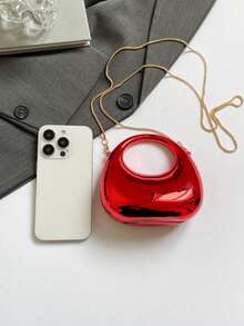 Mirror Acrylic Crescent Moon Box Handbag, Oversized Crescent Bag, Fashion Versatile Chain Shoulder/Crossbody Purse, Phone, Lipstick, Earphone Storage, Valentine's Day Gift, Comfortable And Fashionable, Stylish Handbag, Personalized Gift Choice, 2025 Accessory, Fashionable Style Suitable For All Occasions, Affordable Luxury Feel, Rebellious Party Bag, Perfectly Suitable For Parties, Weddings, Balls, Dinners/Banquets, Elegant Ladies Bag, Party Bags,Perfect For Party Wedding Prom Dinner/Banquet Matching With Holiday Party Dress Evening Dress & Sequin Dress Can Be Used As Valentine's Day, Thanksgiving, Halloween,Christmas Gift. - 紅色 - 查看 9