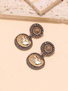 ZAA 几何复古宫廷风双层几何耳环，时尚百搭合金吊坠耳环，女士珠宝，复古珠宝，简约夸张珠宝 - 彩色 - 查看 2