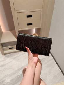 1个金色亮片皮革盒形晚宴包，时尚奢华正式派对手拿包，晚宴礼服手提包，带链条肩带的舞会包 - 黑色 - 查看 5