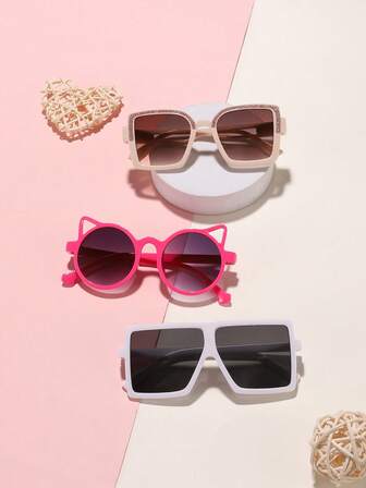 1 Conjunto 3 Peças Óculos Quadrados Casuais com Glitter para Meninos e Meninas 4-8 Anos, Armações Fofas de Orelha de Gato e Armações Quadradas Básicas, Óculos da Moda Adequados para Passeios, Combinação de Roupas e Presentes de Feriado