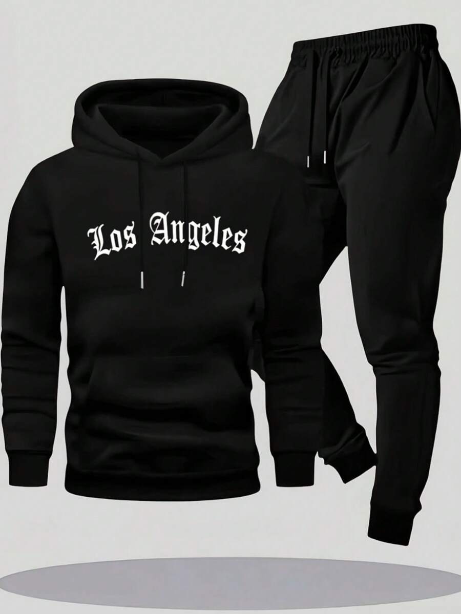 Men Hoodie Co-Ords - Black - View 1