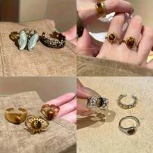 1pc Gold Or Silver Plated, Alloy, Rhinestone Jewelry: A Ring, Necklace, Or Earrings, Jewelry, Jewelry Women, Accessories Women, Rings For Women, Earrings Women, For Alt, Classy, Y2K, Goth, Party, Gift, With Cross, Butterfly, Moon, Star, Shipped Random - Follow Your Heart - 查看 6