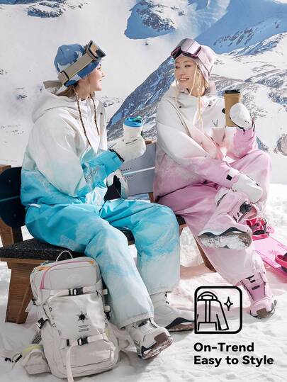 VECTOR MOTION 3层加厚连帽滑雪服，男女通用，全压胶，弹力面料，防风，保暖，耐用，透气，适合单板/双板滑雪，粉色冬季款