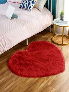 1pc Valentine's Day Plush Faux Wool Pink Heart Shaped Carpet, Non-Slip, Fluffy, Soft Home Decor Rug For Living Room, Bedroom, Study