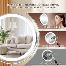 Professional 8.5 Large Lighted Makeup Mirror With Brighter Lights, 1X/10X True Magnifying Mirror With 3 Color Dimmable Lights, 90 Shadowless LEDs, 360°Swivel Seamless Vanity Mirror, Pearl Nickel - 15倍可充電銀 - 查看 6
