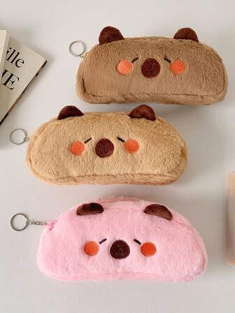 1 pieza Estuche de lápices de peluche con forma de animal de dibujos animados, bolsa de almacenamiento de papelería para estudiantes, estuche de lápices como regalo para niños