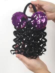 20 cm syntetisk hästsvansförlängning med elastisk lockig hästsvans med rosett barn barnhästsvanshårförlängning 1 st - Natursvart - Visa 10