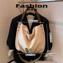 Borsa a tracolla in tela vintage con rivetti, colore unito, con cinghia regolabile per pendolarismo e scuola, borsa a spalla/a tracolla per donna