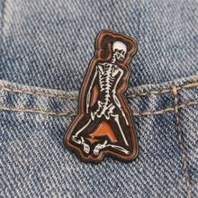 Dark Skeleton Shaped Enamel Pin Gothic Inspired Skull Badge Punk Style Skeleton Brooch - Multicolor - View 1