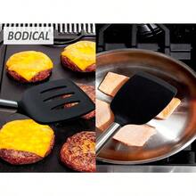 2 Pack Solid Slotted Silicone Spatula Set 600F Heat-Resistant No-Melt Handle And Blade Kitchen Cooking Utensils For Nonstick Cookware Spatula Turner For Egg Pancake Burger- Dishwasher - 黑色 - 查看 5