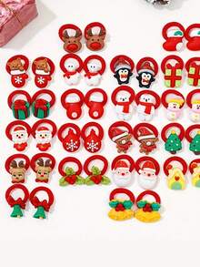 10件装圣诞发圈，女士节日发饰套装 - 圣诞老人驯鹿发圈，节日涤纶发带，女士适用，完美适用于节日派对和新年礼物