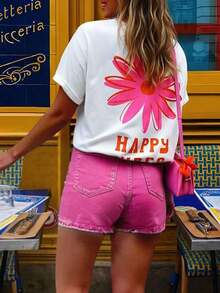 Women's Casual T-Shirt With Floral Print, Floral Cotton Blouse - trắng - Xem 4