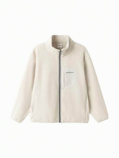 Balabala 2026 Tween Boy Spring Anti-Static Lightweight Letter Print Zip-Up Casual Loose Jacket