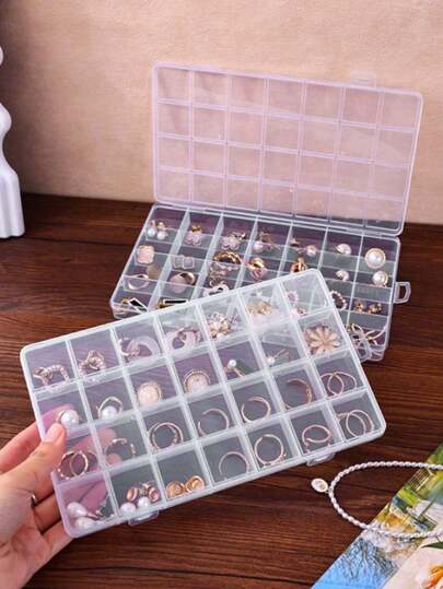 1 Transparent Plastic 28 Grid DIY Diamond Painting Storage Box, Used For Jewelry Storage Of Beads, Nails, Embroidery, Handicrafts - Used For Storing Earrings, Rings, Jewelry, Nail Products, Cosmetic Tools, Multi-Functional Partition Storage Box Valentine's Day Sunshine Travel Cool Back To School