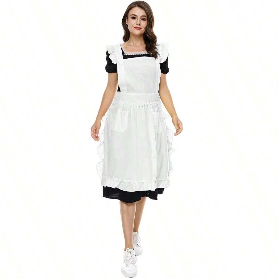 LilMents Long Midi Adjustable Ruffle Apron with Pockets Small to Plus Size Ladies - como en la foto - Ver 1
