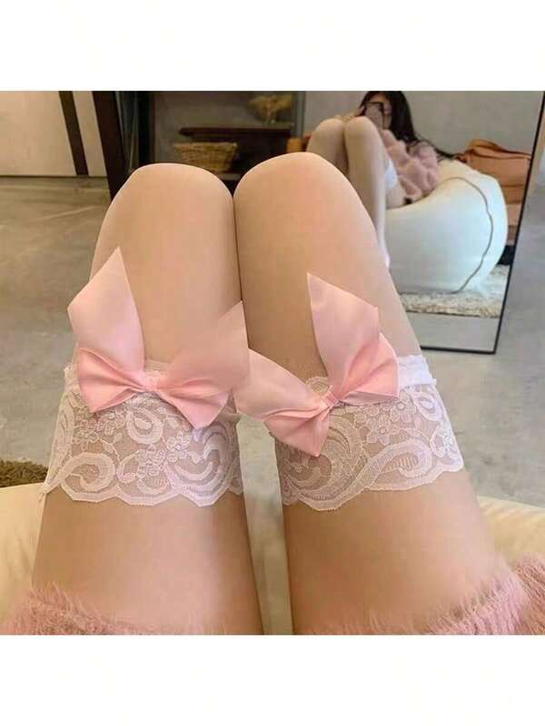 Sexy Lingerie, 1 Pair Pink Long Stockings, Net Red Royal Sister Skin, Translucent Black Silk Thin Lace Butterfly Over-The-Knee Stockings, Date Night