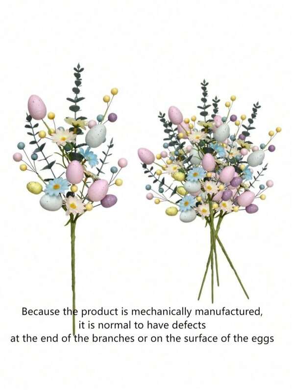 Handmade Woven Artificial Flower Bouquet With Pale Eggs And Berries, Plastic Fake Flower Bouquet For Home Decor, Holiday Centerpiece (Due To The Mechanized Manufacturing Process, There May Be Minor Blemishes At The End Of The Branches Or On The Surface Of The Eggs)