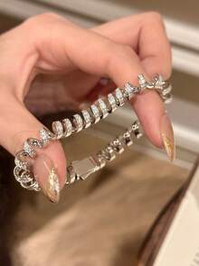 1件不锈钢时尚高端创意个性化精致电话线手链，镶嵌满钻，奢华电话线缠绕手链，时尚优雅手链，节日理想礼物 - 滿鑽電話線手鍊 - 查看 6